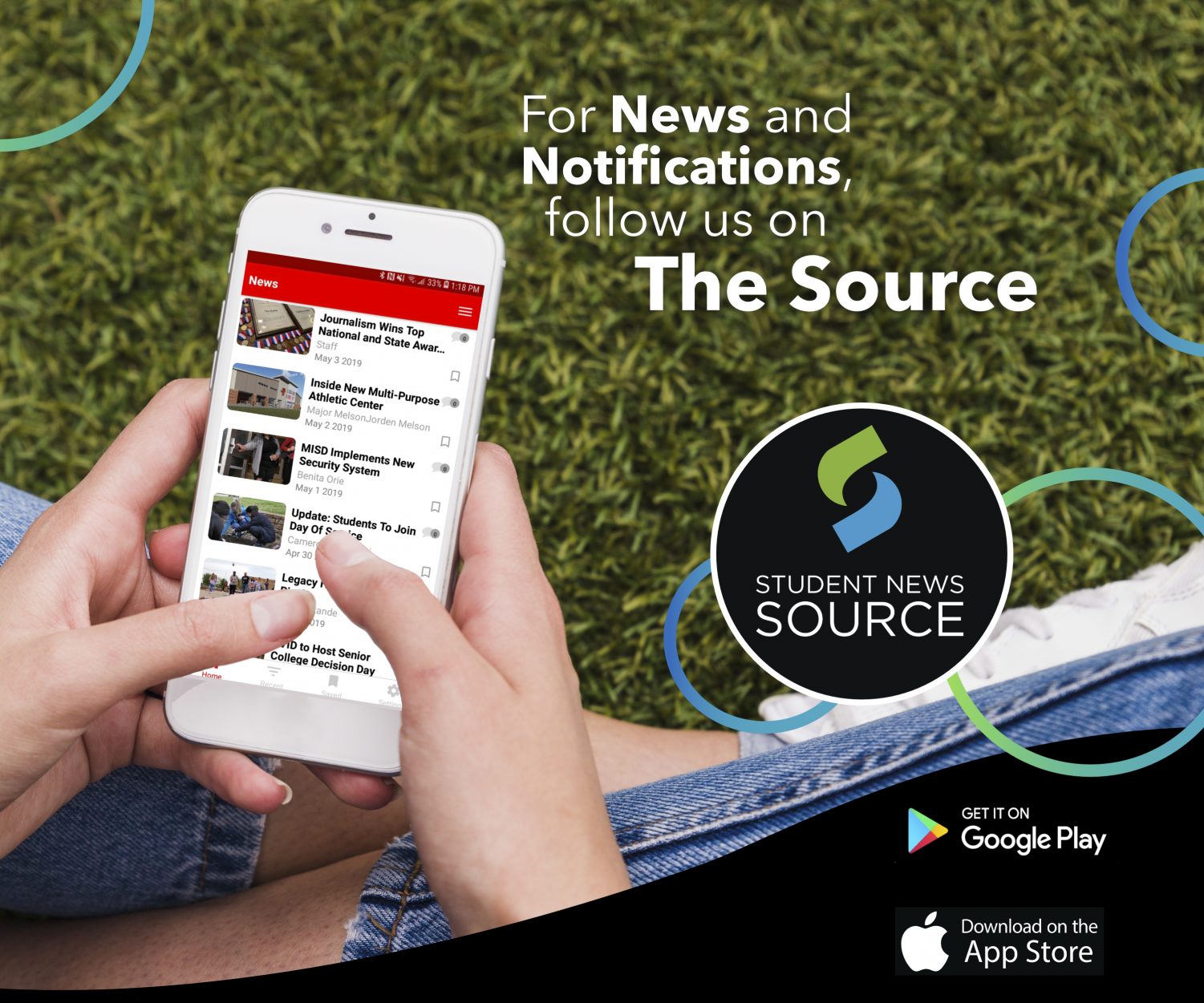 Advertisement to get The Source mobile phone app.