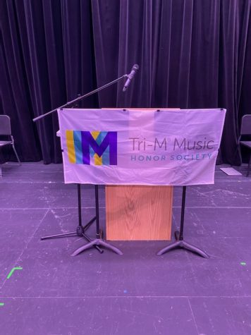 The stage is set up for the 2022 Tri-M Induction ceremony