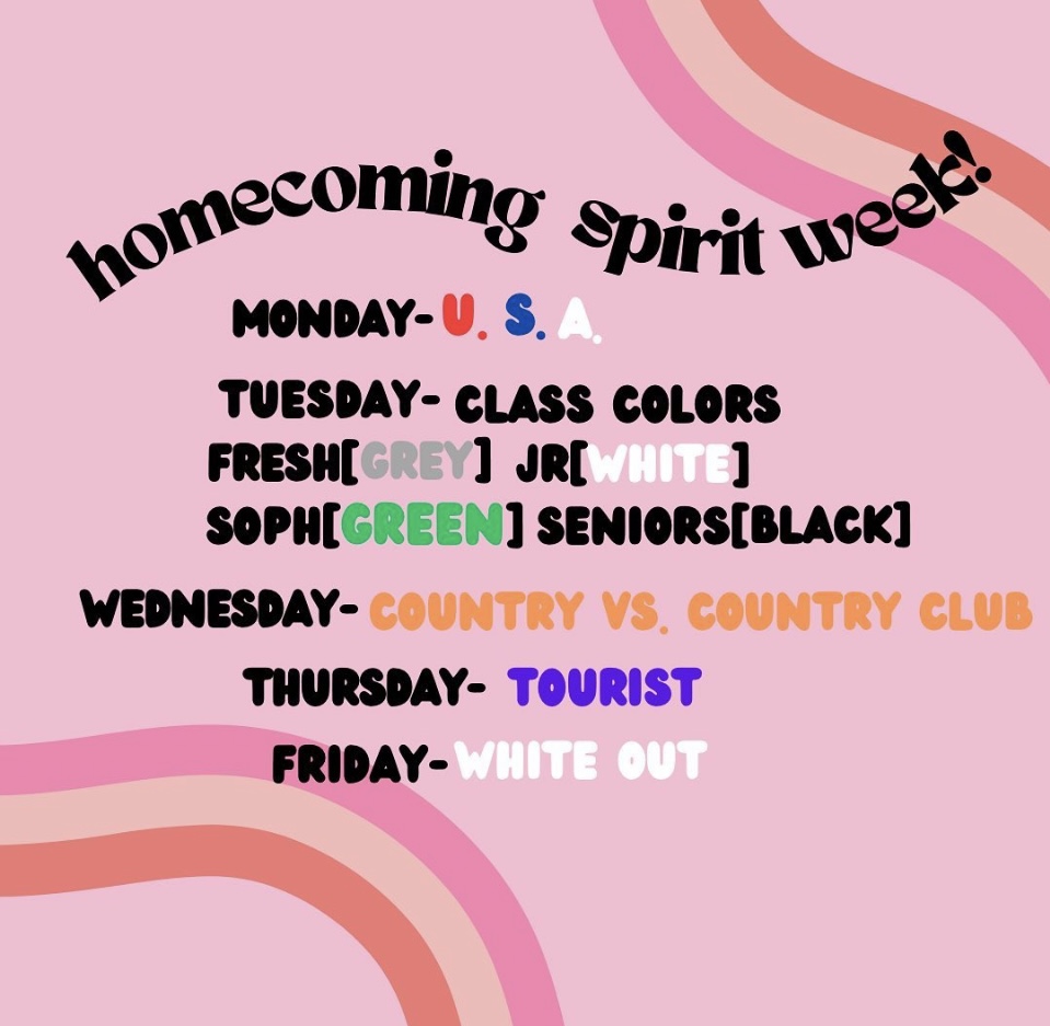 The advertisement promotes Spirit Week with the theme for each day.
