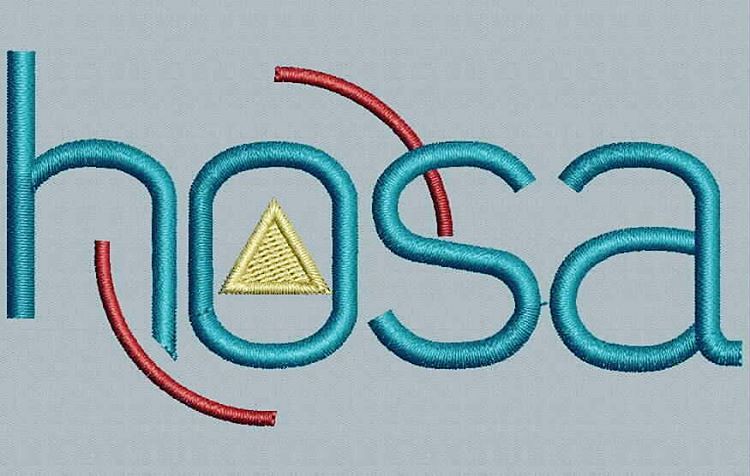 The+HOSA+logo+is+embroidered+in+teal+with+red+and+yellow+accents.