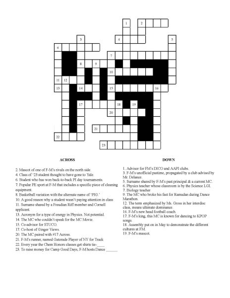 A crossword puzzle created by Zach Mangoba.