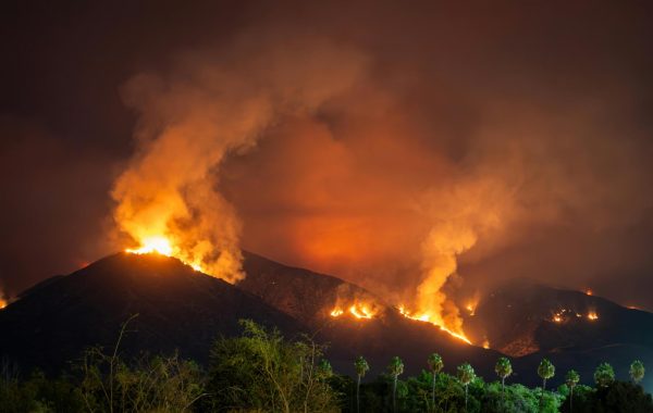 A dramatic night view of the fires at night in Redlands, California.  CCO